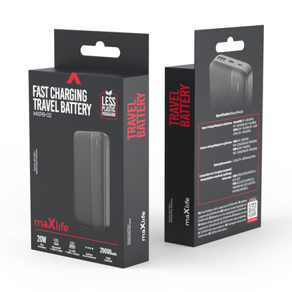 Spoljna baterija MaXlife MXPB-02, 20000mAh, 20W, QC + PD, 1 x USB-A - 1 x USB-C, Crna