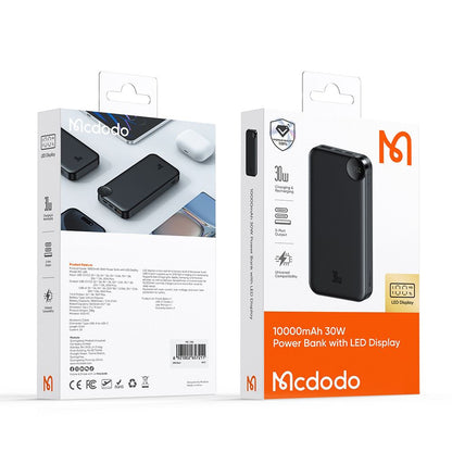 Eksterna baterija McDodo MC-3850 Display, 10000mAh, 30W, QC + PD, 1 x USB-A - 2 x USB-C, Crna