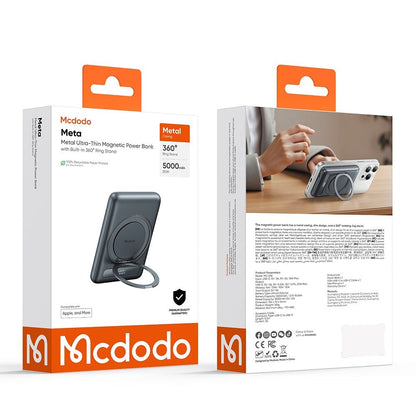 Eksterna bežična baterija McDodo MC-8361 Meta, 5000mAh, 20W, PD + FQI, 1 x QI - 1 x USB-C, Siva