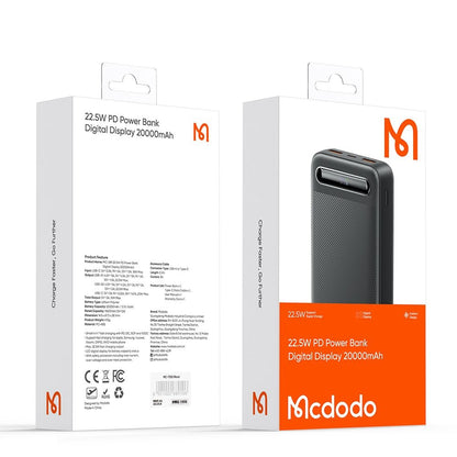 Eksterna baterija McDodo MC-3891 Star, 20000mAh, 22.5W, QC + PD, 2 x USB-A - 1 x USB-C, Crna
