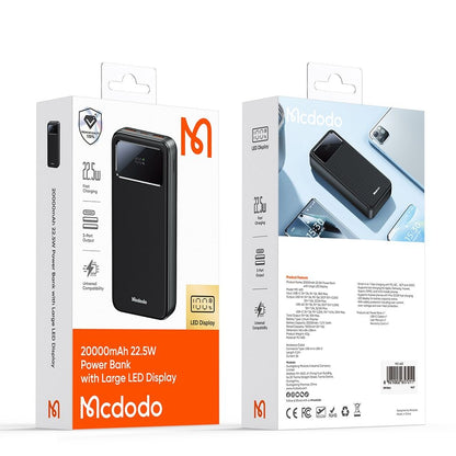 Eksterna baterija McDodo MC-4230, 20000mAh, 22.5W, QC + PD, 2 x USB-A - 1 x USB-C, Crna