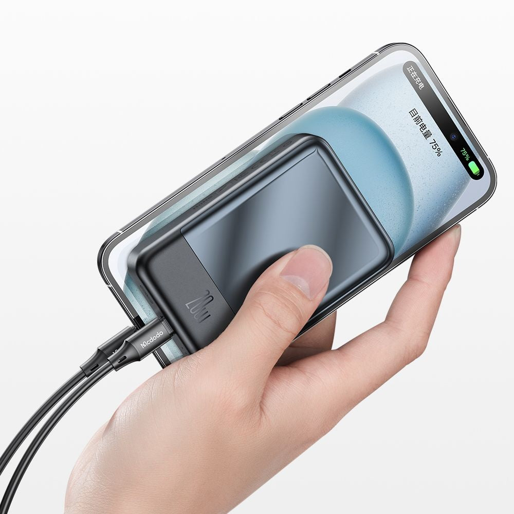 Spoljna bežična baterija McDodo MC-5021 Ambilight, 20000mAh, 20W, PD + FQI, 1 x QI - 1 x USB-C, Crna