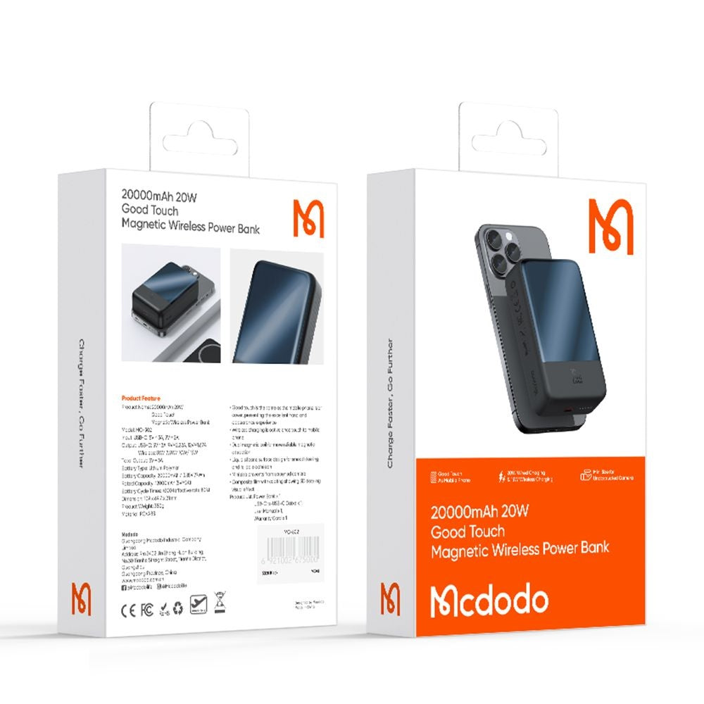 Spoljna bežična baterija McDodo MC-5021 Ambilight, 20000mAh, 20W, PD + FQI, 1 x QI - 1 x USB-C, Crna