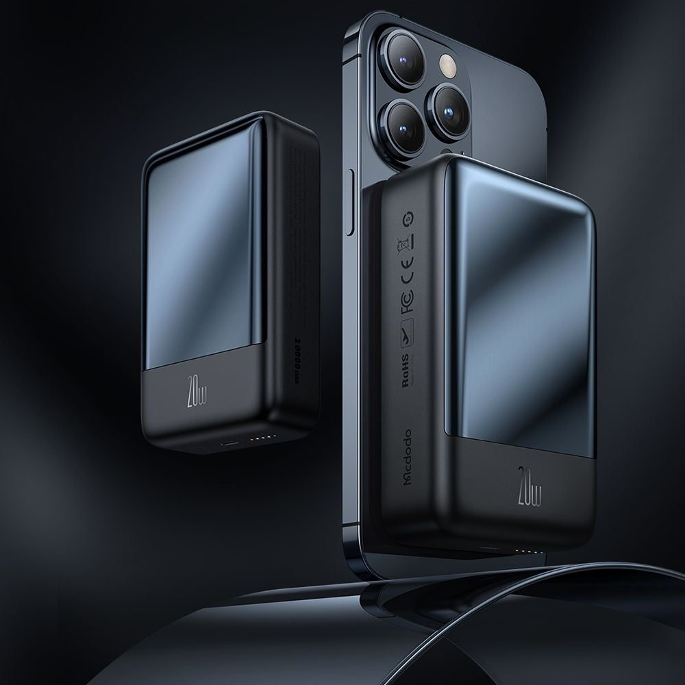 Spoljna bežična baterija McDodo MC-5021 Ambilight, 20000mAh, 20W, PD + FQI, 1 x QI - 1 x USB-C, Crna