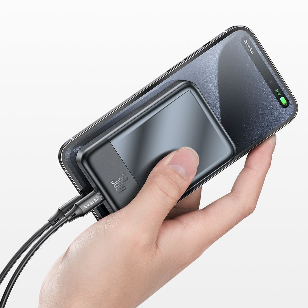 Spoljna bežična baterija McDodo MC-5931 Ambilight, 10000mAh, 30W, PD + FQI, 1 x QI - 1 x USB-C, Crna