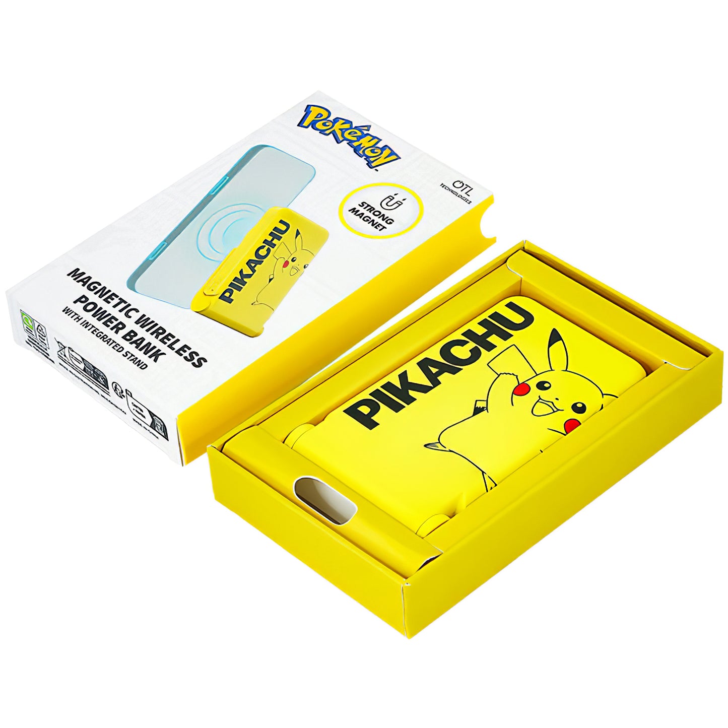 Bežična Eksterna Baterija OTL Pokemon Pikatchu, 5000mAh, 20W, PD + FQI, 1 x QI - 1 x USB-C, Žuta PK1191