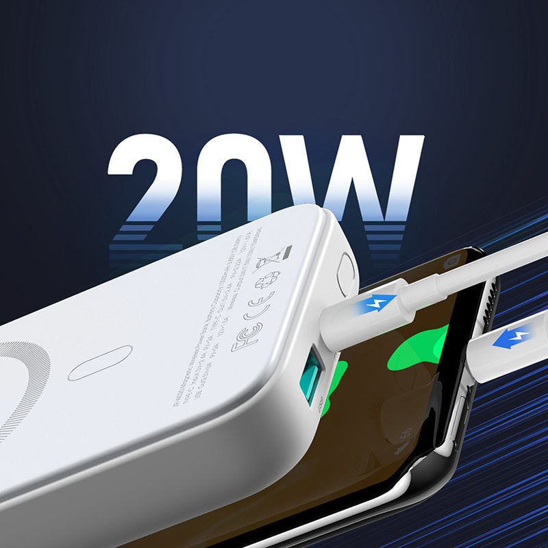 Spoljna bežična baterija Joyroom JR-W020, 10000mAh, 20W, QC + PD + FQI, 1 x QI - 1 x USB-A - 1 x USB-C, Bela