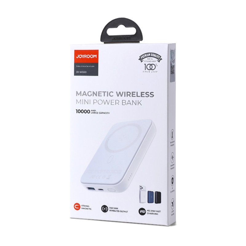 Spoljna bežična baterija Joyroom JR-W020, 10000mAh, 20W, QC + PD + FQI, 1 x QI - 1 x USB-A - 1 x USB-C, Bela