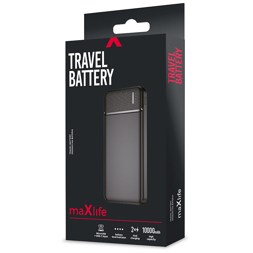 Eksterni punjač MaXlife MXPB-01, 10000mAh, 12W, 2 x USB-A, Crna
