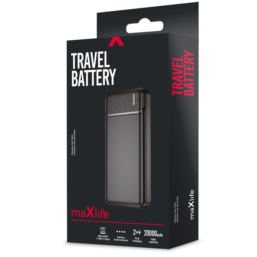 Eksterna baterija MaXlife MXPB-01, 20000mAh, 12W, 2 x USB-A, Crna
