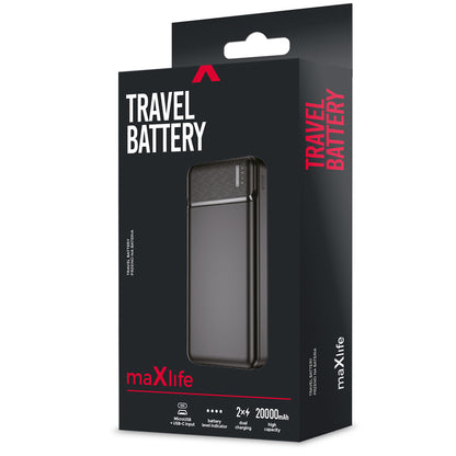 Eksterna baterija MaXlife MXPB-01, 20000mAh, 12W, 2 x USB-A, Crna