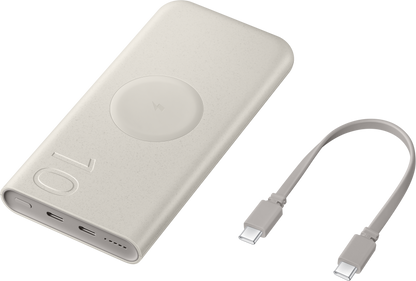 Spoljna Baterija Wireless Samsung, 10000mAh, 25W, PD + FQI, 1 x QI - 2 x USB-C, Bež EB-U2510XUEGEU