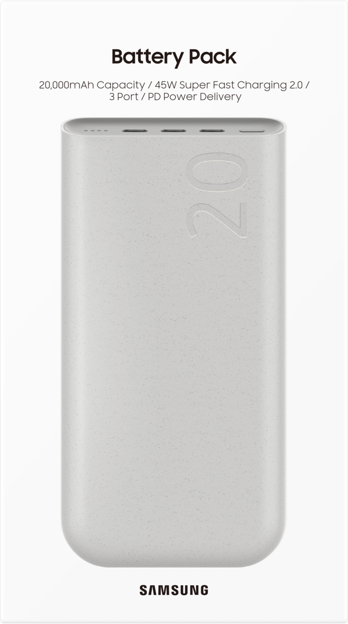 Samsung External Battery, 20000mAh, 45W, PD, 3 x USB-C, Beige EB-P4520XUEGEU 
