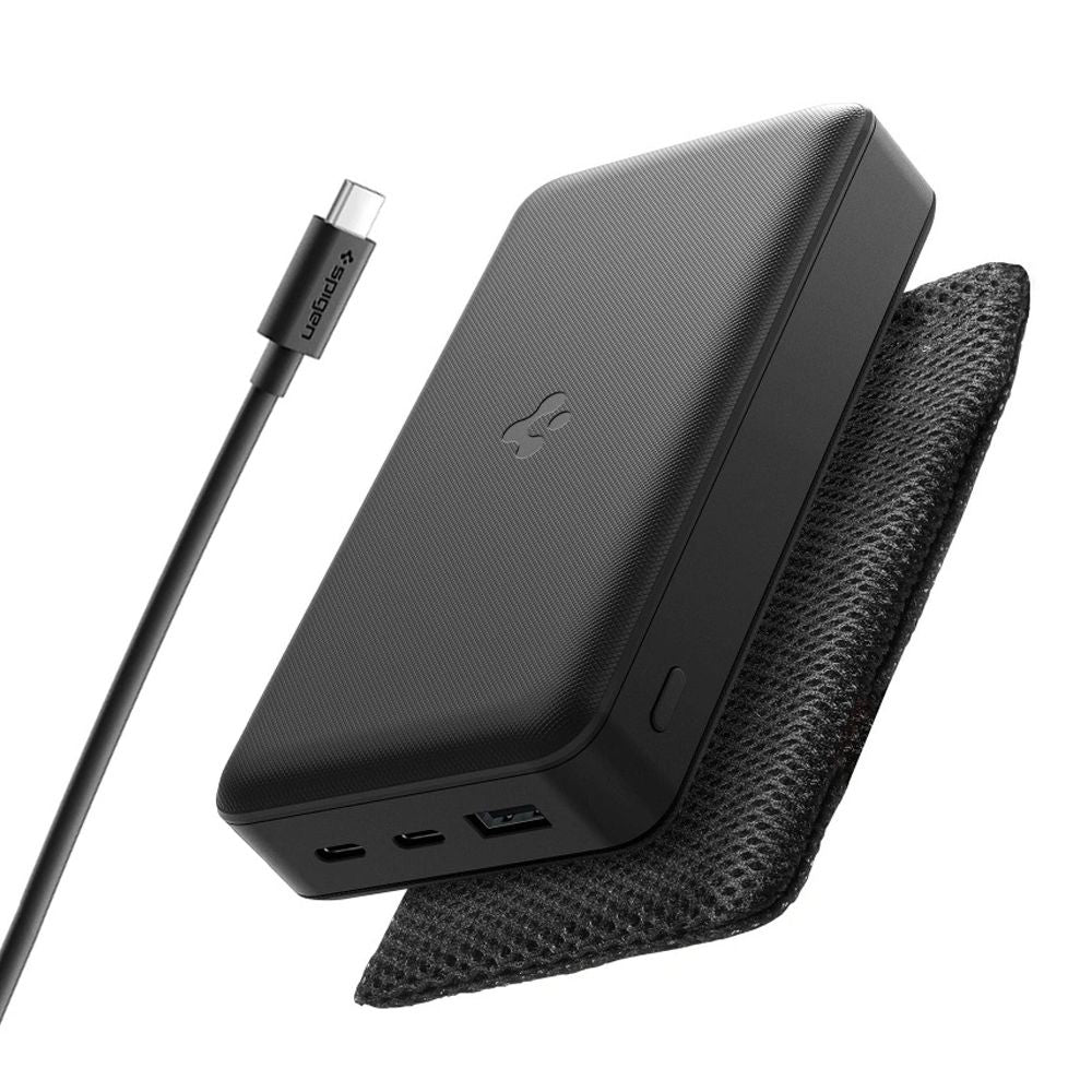 Spoljna baterija Spigen, 20000mAh, 30W, QC + PD, 1 x USB-A - 2 x USB-C, Crna