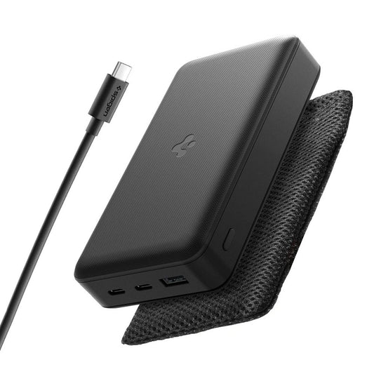Spoljna baterija Spigen, 20000mAh, 30W, QC + PD, 1 x USB-A - 2 x USB-C, Crna