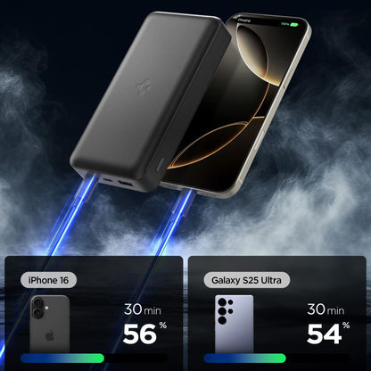 Spoljna baterija Spigen, 30000mAh, 30W, QC + PD, 1 x USB-A - 2 x USB-C, Crna