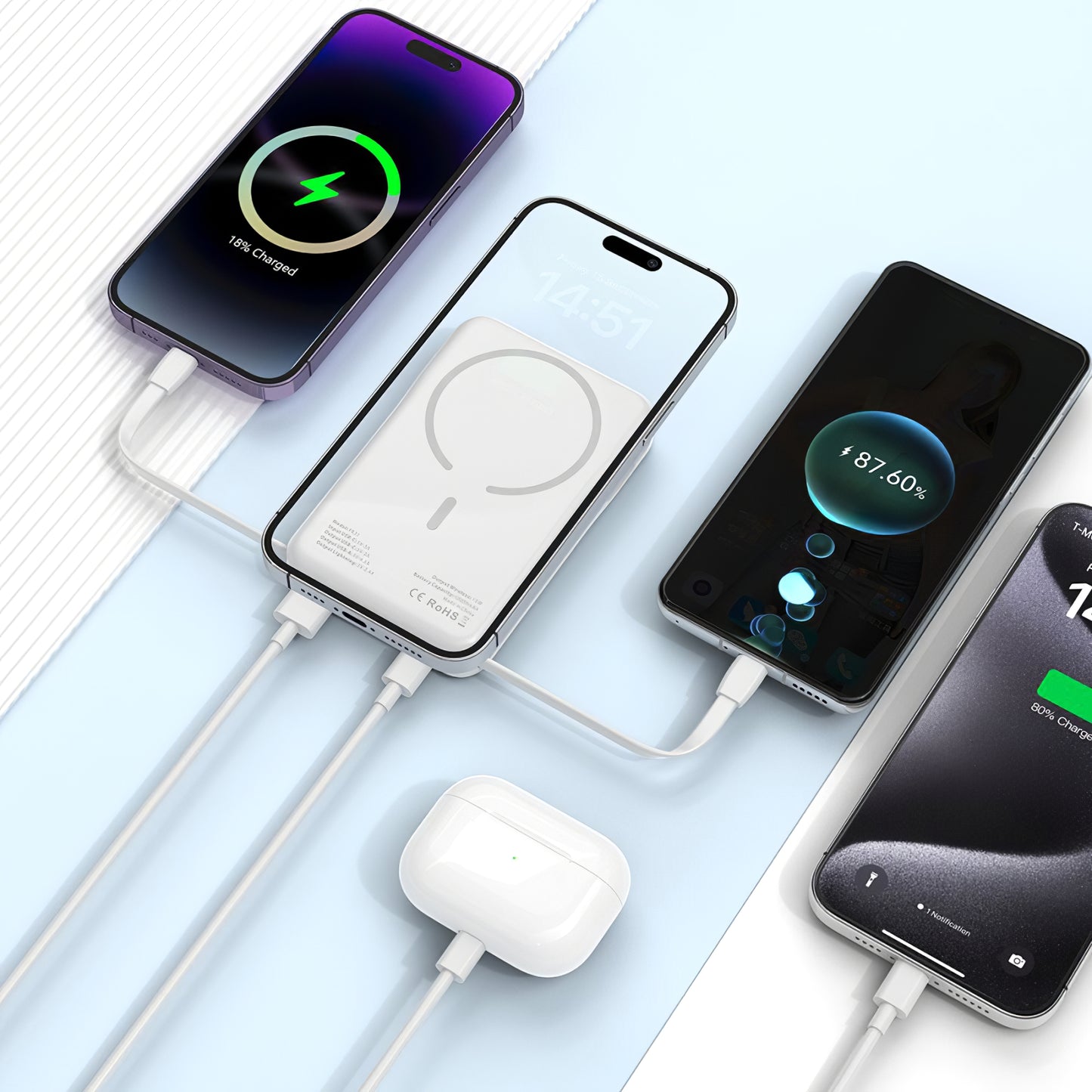 Spoljna Baterija Wireless Tech-Protect PB31 LifeMag, 10000mAh, 15W, FQI, 1 x Lightning - 1 x QI - 1 x USB-A - 1 x USB-C, Bela