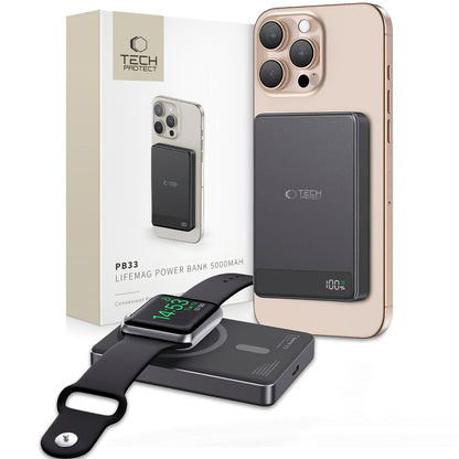 Eksterna Baterija Wireless Tech-Protect PB33 LifeMag, 5000mAh, 15W, FQI, 1 x QI - 1 x USB-C, Crna