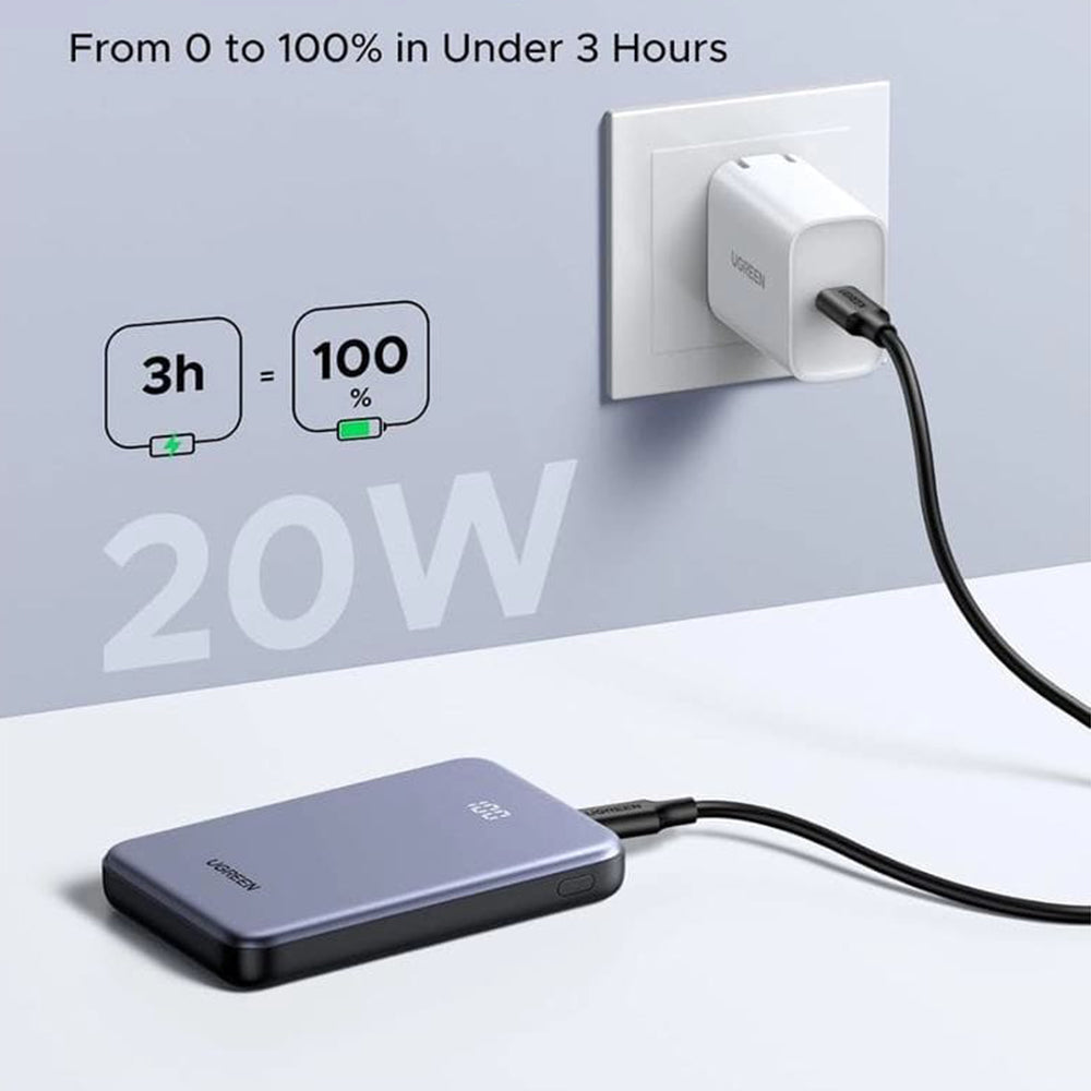 Eksterna baterija UGREEN 75131B, 10000mAh, 22.5W, QC + PD, 1 x USB-A - 1 x USB-C, Siva