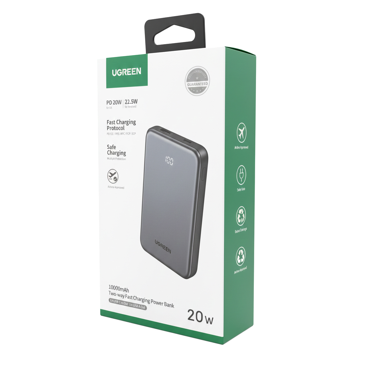 Eksterna baterija UGREEN 75131B, 10000mAh, 22.5W, QC + PD, 1 x USB-A - 1 x USB-C, Siva
