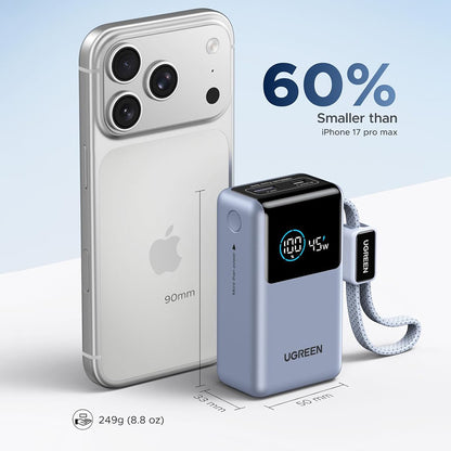 Eksterni punjač UGREEN Nexode Pro PB727 (75701B), 10000mAh, 55W, QC + PD, 1 x USB-A - 2 x USB-C, Siva