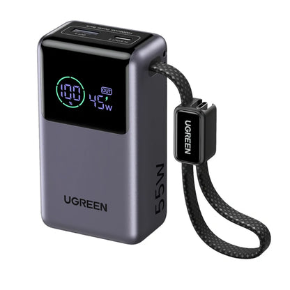 Eksterna baterija UGREEN Nexode Pro PB727 (85301B), 10000mAh, 55W, QC + PD, 1 x USB-A - 2 x USB-C, Siva
