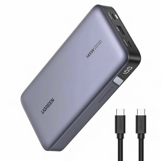 Spoljna baterija UGREEN PB205, 25000mAh, 145W, QC + PD, 1 x USB-A - 2 x USB-C, Siva