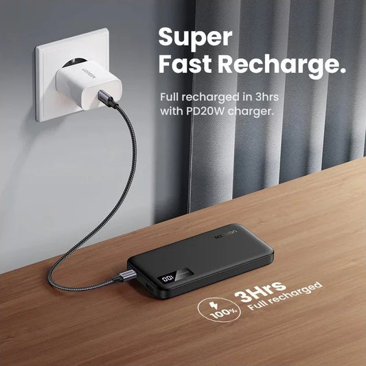 Spoljna baterija UGREEN PB311, 10000mAh, 22.5W, QC + PD, 1 x USB-C - 2 x USB-A, Crna