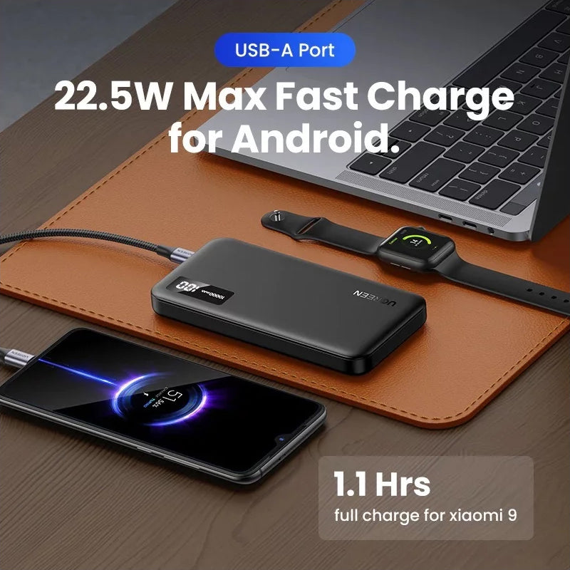 Spoljna baterija UGREEN PB311, 10000mAh, 22.5W, QC + PD, 1 x USB-C - 2 x USB-A, Crna