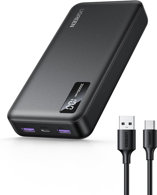 External Battery UGREEN PB312, 20000mAh, 22.5W, QC + PD, 1 x USB-C - 2 x USB-A, Black 