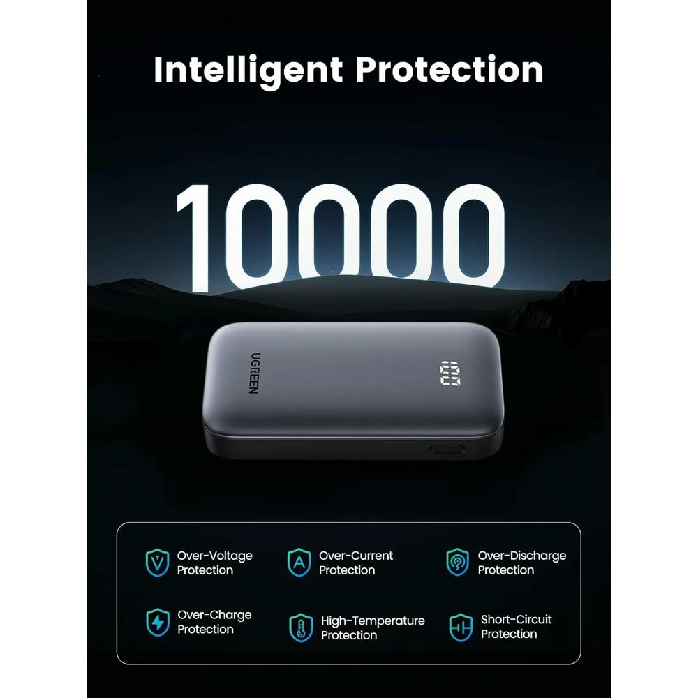 External Battery UGREEN PB502, 10000mAh, 30W, QC + PD, 1 x USB-A - 1 x USB-C, Grey 