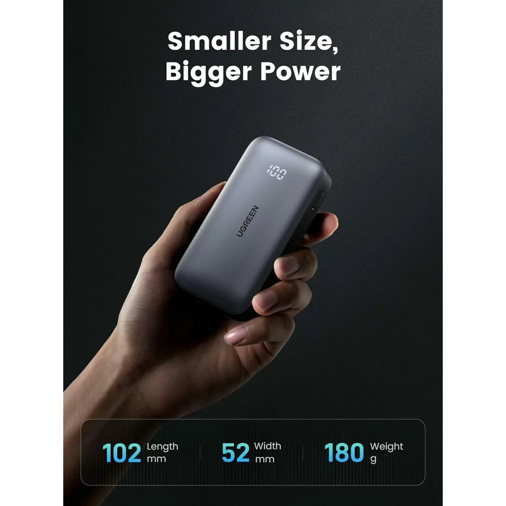 External Battery UGREEN PB502, 10000mAh, 30W, QC + PD, 1 x USB-A - 1 x USB-C, Grey 