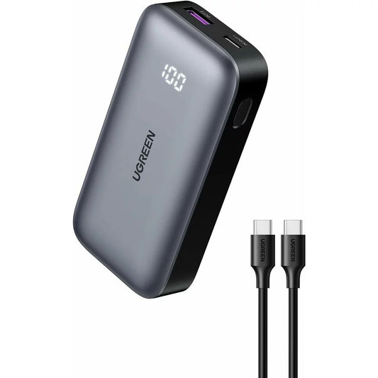 Spoljna baterija UGREEN PB502, 10000mAh, 30W, QC + PD, 1 x USB-A - 1 x USB-C, Siva