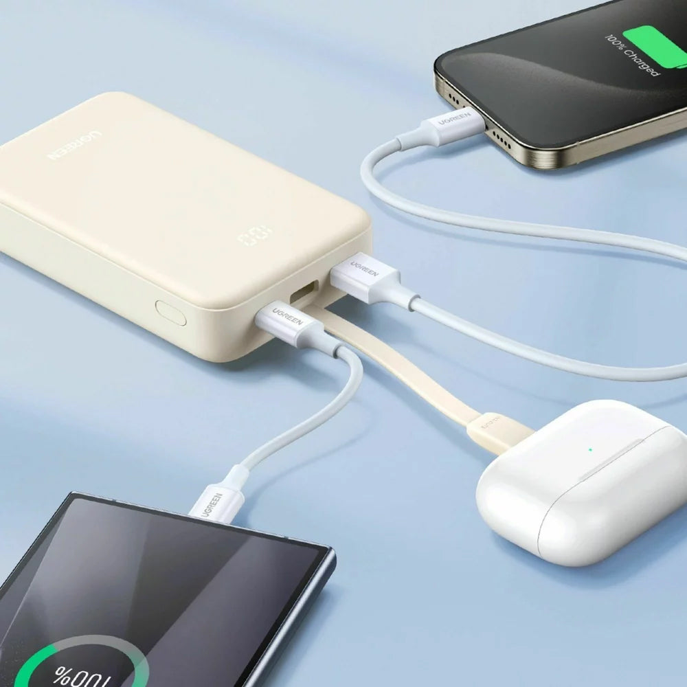 UGREEN PB505 External Battery, 20000mAh, 22.5W, QC + PD, 1 x USB-A - 2 x USB-C, Beige 