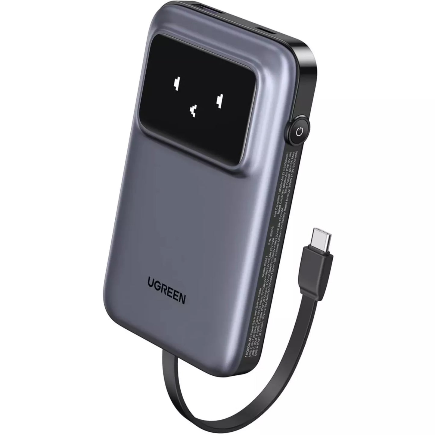 Spoljna baterija UGREEN PB511 Uno, 10000mAh, 30W, QC + PD, 1 x USB-A - 2 x USB-C, Siva