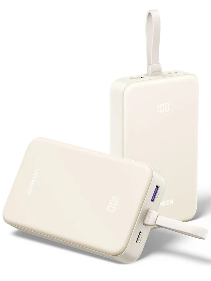 Eksterna baterija UGREEN PB521, 20000mAh, 30W, QC + PD, 1 x USB-A - 2 x USB-C, Bela