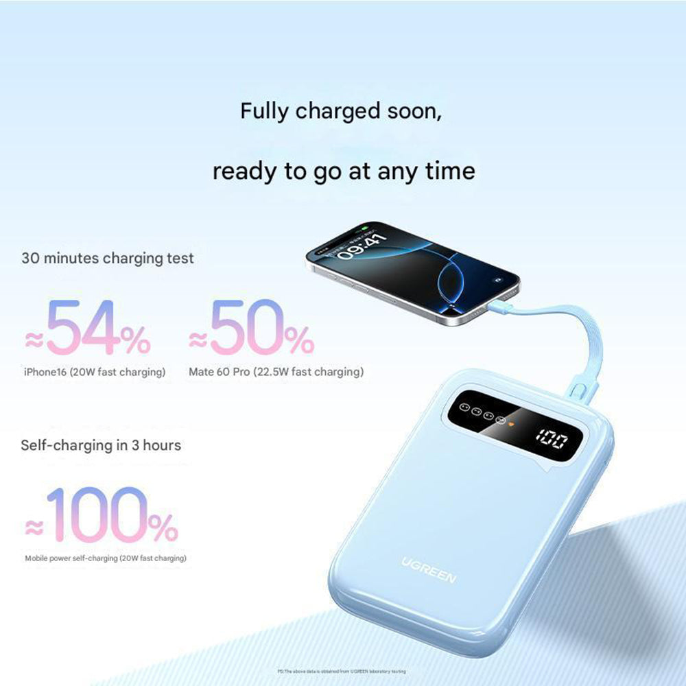 Spoljna baterija UGREEN PB522, 10000mAh, 20W, QC + PD, 1 x USB-A - 1 x USB-C, Plava