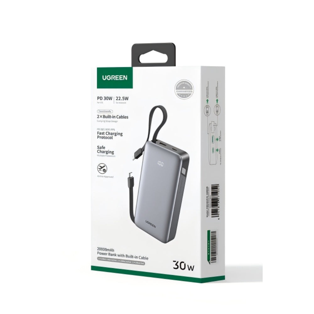 Eksterna baterija UGREEN PB528 (55985B), 20000mAh, 30W, QC + PD, 1 x USB-A - 3 x USB-C, Siva