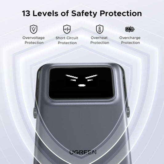 Spoljna bežična baterija UGREEN PB572 Uno, 10000mAh, 20W, PD + FQI, 1 x QI - 1 x USB-C, Siva