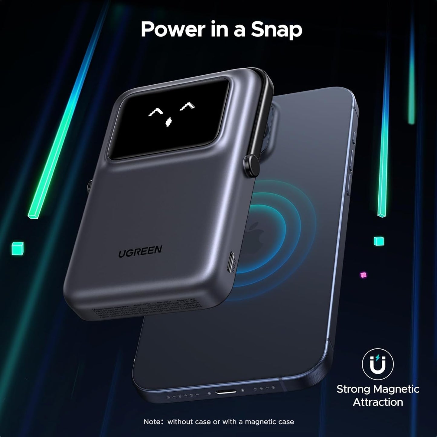 Spoljna bežična baterija UGREEN PB572 Uno, 10000mAh, 20W, PD + FQI, 1 x QI - 1 x USB-C, Siva