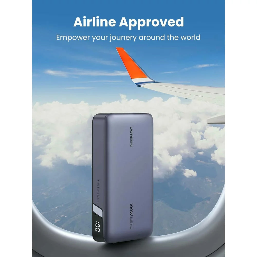 UGREEN PB720 Nexode External Battery, 20000mAh, 100W, QC + PD, 1 x USB-A - 2 x USB-C, Grey 