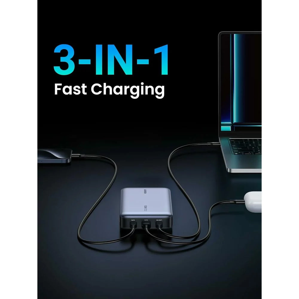 Spoljna baterija UGREEN PB720 Nexode, 20000mAh, 100W, QC + PD, 1 x USB-A - 2 x USB-C, Siva