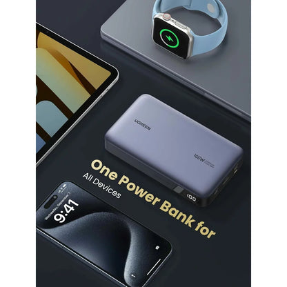 Spoljna baterija UGREEN PB720 Nexode, 20000mAh, 100W, QC + PD, 1 x USB-A - 2 x USB-C, Siva