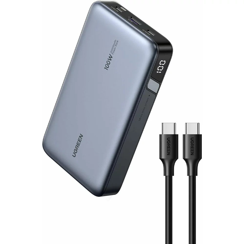 UGREEN PB720 Nexode External Battery, 20000mAh, 100W, QC + PD, 1 x USB-A - 2 x USB-C, Grey 