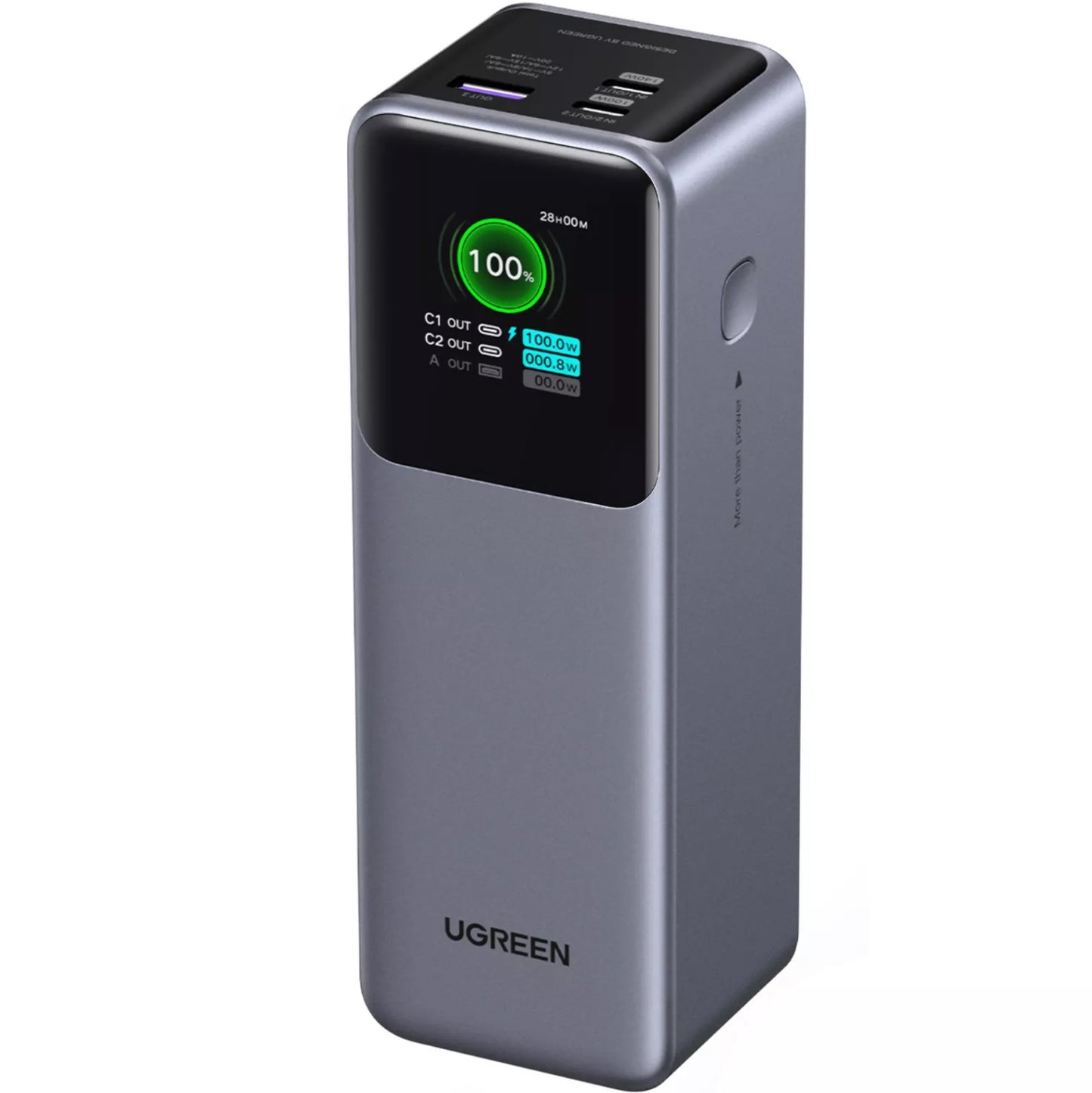 Spoljna baterija UGREEN PB722, 25000mAh, 200W, QC + PD, 1 x USB-A - 2 x USB-C, Siva