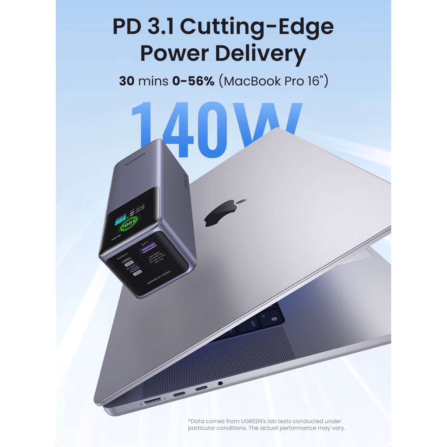 Spoljna baterija UGREEN PB722, 25000mAh, 200W, QC + PD, 1 x USB-A - 2 x USB-C, Siva