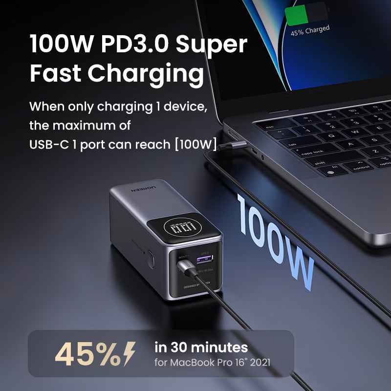 UGREEN PB724 External Battery, 12000mAh, 100W, QC + PD, 1 x USB-A - 1 x USB-C, Grey 