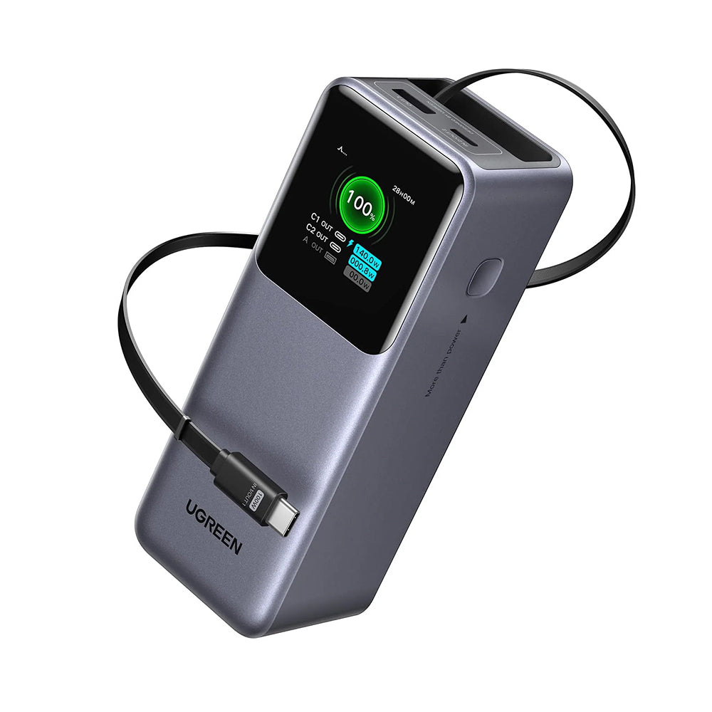 Baterija Eksterna UGREEN PB726 (55987B), 20000mAh, 165W, QC + PD, 1 x USB-A - 2 x USB-C, Siva