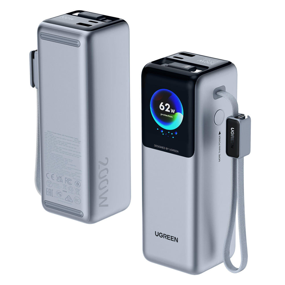 Eksterna baterija UGREEN PB728 (75702B), 25000mAh, 200W, QC + PD, 1 x USB-A - 3 x USB-C, Siva