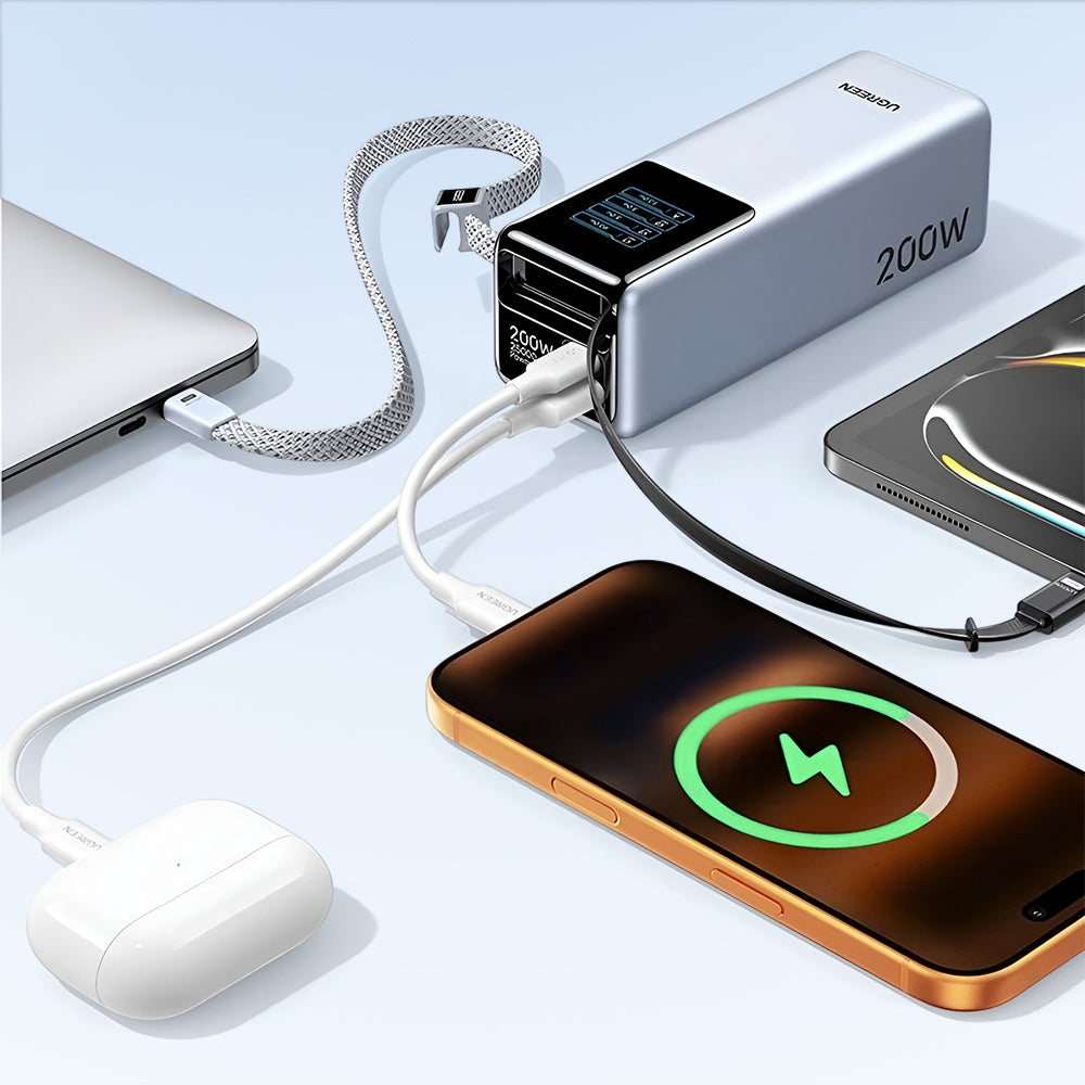 Eksterna baterija UGREEN PB728 (75702B), 25000mAh, 200W, QC + PD, 1 x USB-A - 3 x USB-C, Siva
